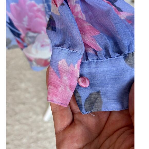 Express Women's Size M Light Blue Floral Back Zip Tie Waist Romper #0495 - Picture 7 of 16